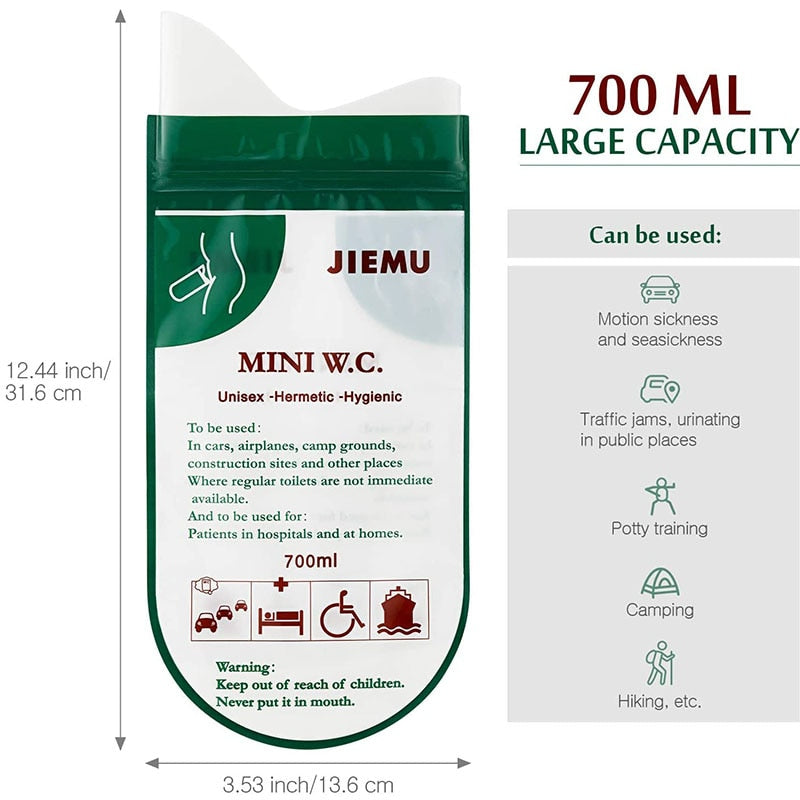 Unisex Disposable Urinal Toilet Bag - Perfect for traffic jams when driving long distance or Ideal accessory for traveling, camping and outdoor activities - SpaceEleven