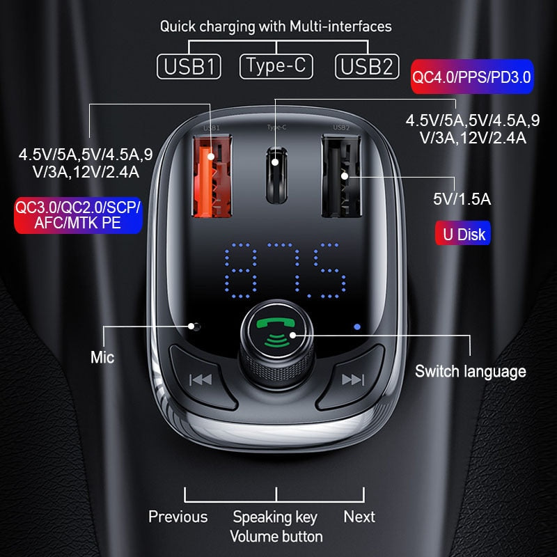 FM Transmitter Bluetooth 5.0 Handsfree Car Kit - SpaceEleven