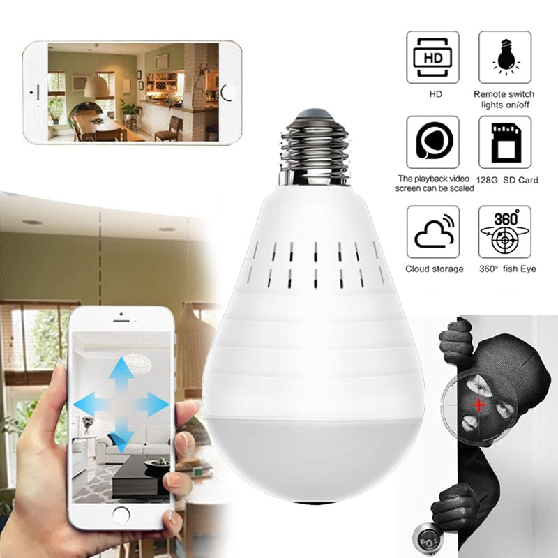 960P Wireless Panoramic Home Security Bulb Lamp - SpaceEleven