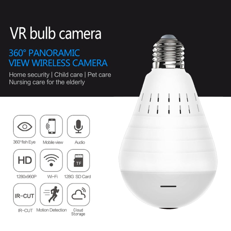 960P Wireless Panoramic Home Security Bulb Lamp - SpaceEleven