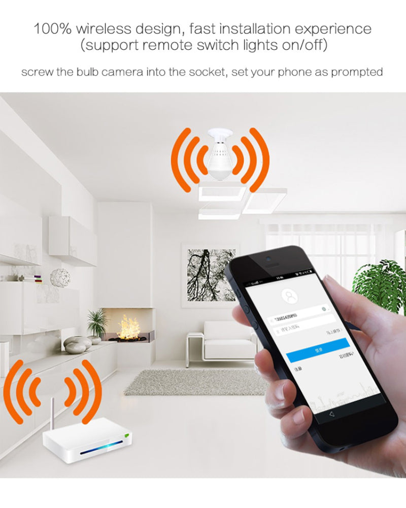 960P Wireless Panoramic Home Security Bulb Lamp - SpaceEleven